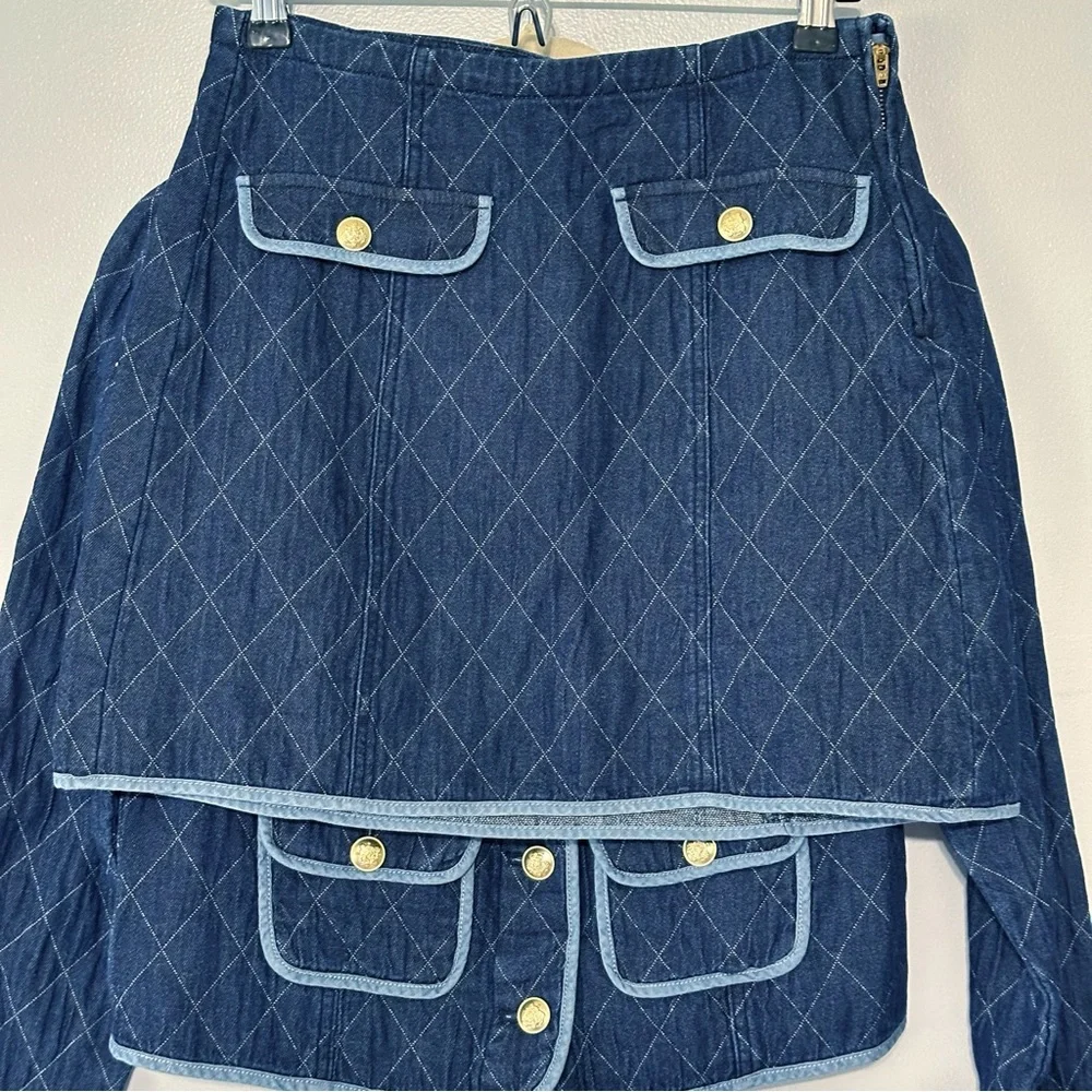 NWT J.Crew Quilted denim lady jacket and skirt‎ set Size 0